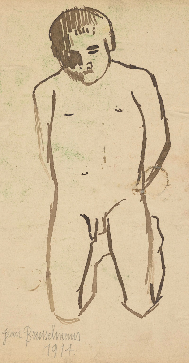 Nude kneeling man by Jean Brusselmans, 1914 — digital art print download