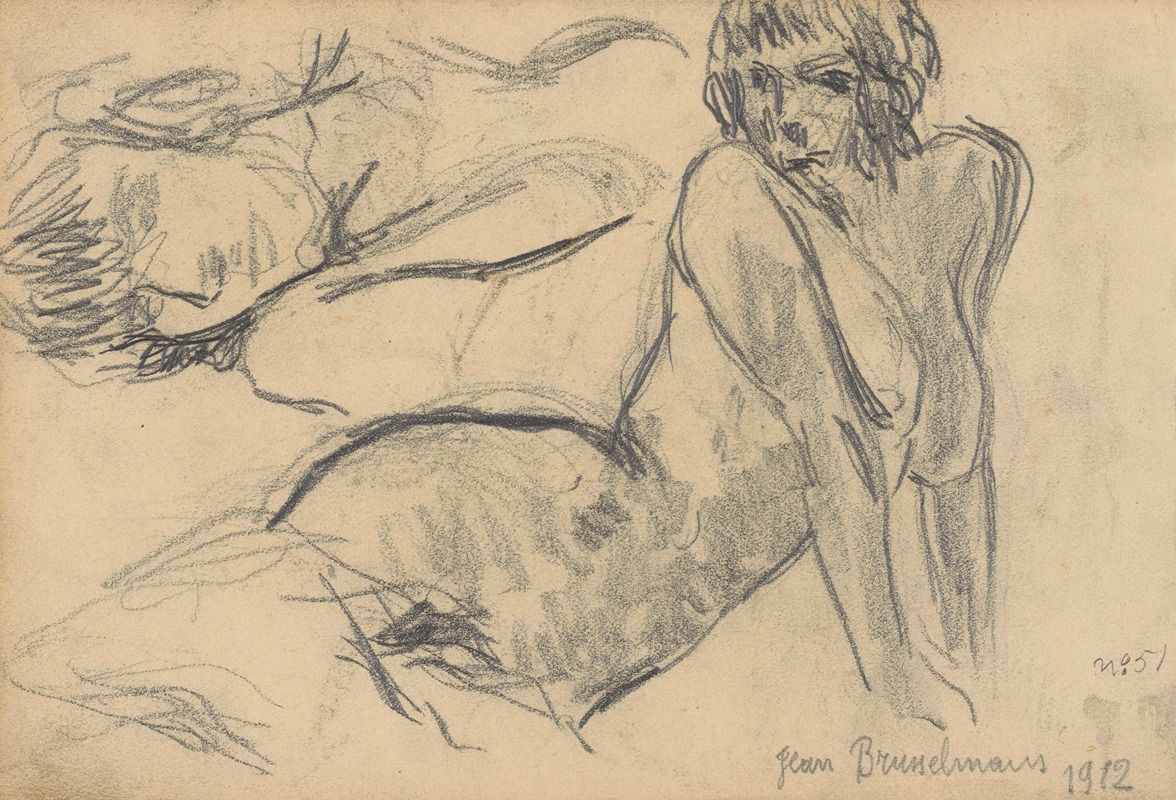 Reclining woman leaning on hands — Jean Brusselmans