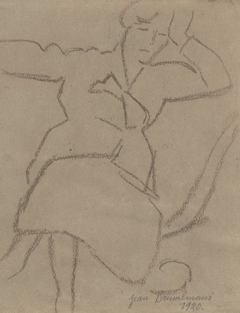 Seated dressed woman, head resting on hand — Jean Brusselmans