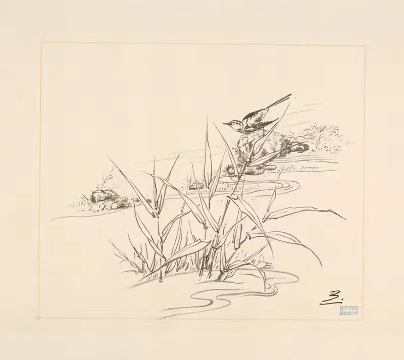 Птица на камне перед камышами by Феликс Браккемонд, 1866 - 1878 — digital art print download