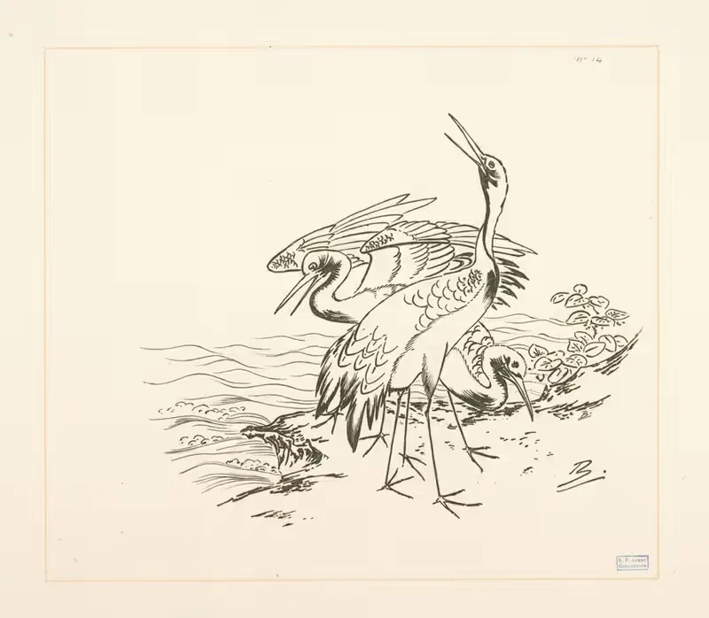 Trois grues au bord de la mer. — Félix Bracquemond