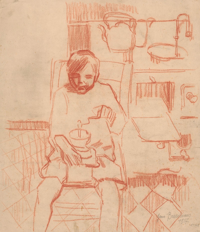Seated woman grinding coffee — Жан Бруссельманс