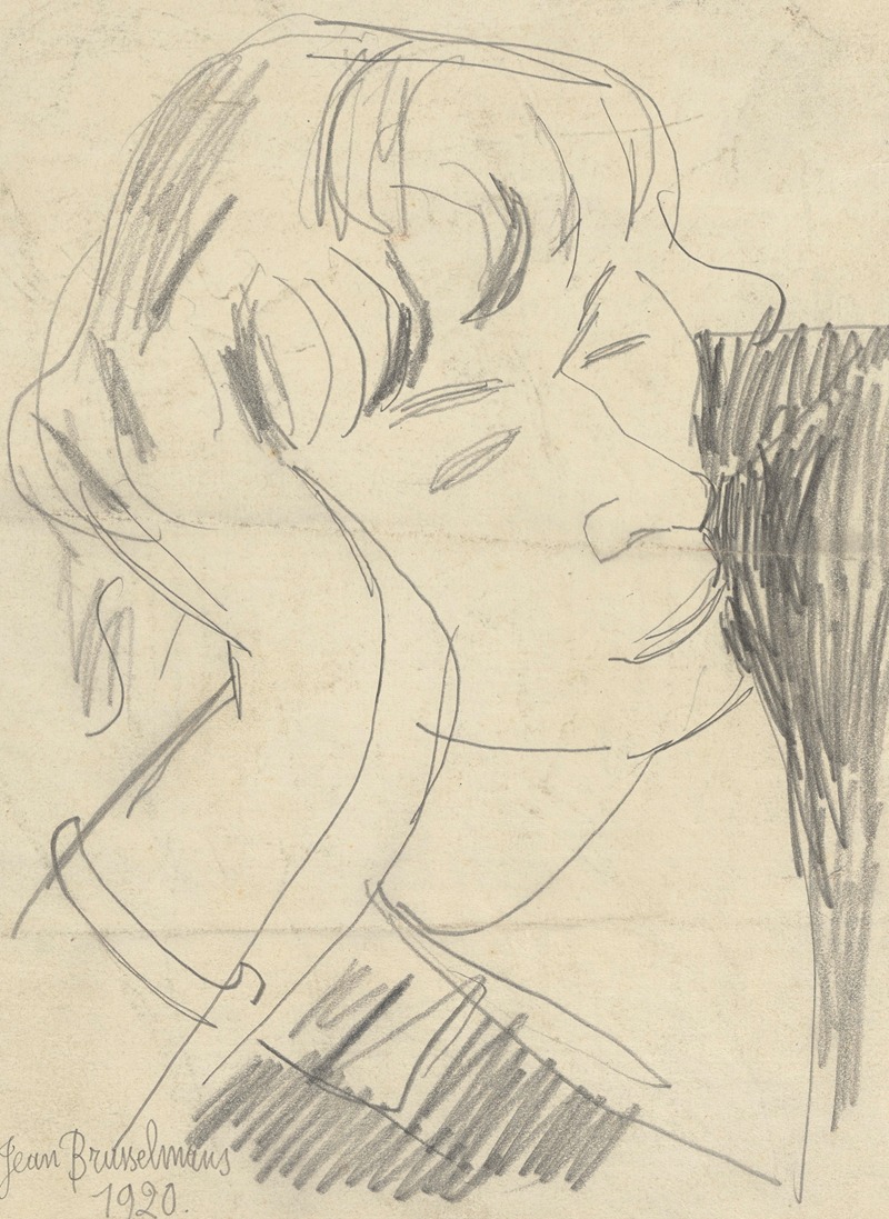 Woman's head resting on her hand by Жан Бруссельманс, 1920 — digital art print download
