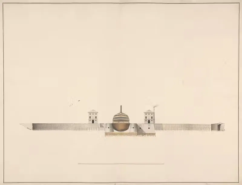 Tekening van het dubbel droogdok te Hellevoetsluis — Jan Blanken Jansz.