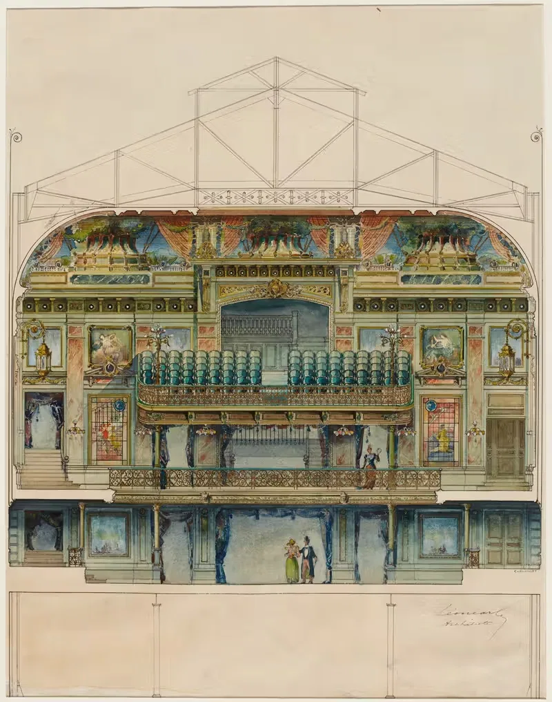 Élévation intérieure de la salle de l'Olympia, côté salle — Léon Carle