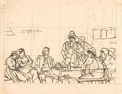 Ontwerp voor illustratie in De Amsterdammer Duitsers in een herberg by Йохан Бракенсик, 1902 — digital art print download