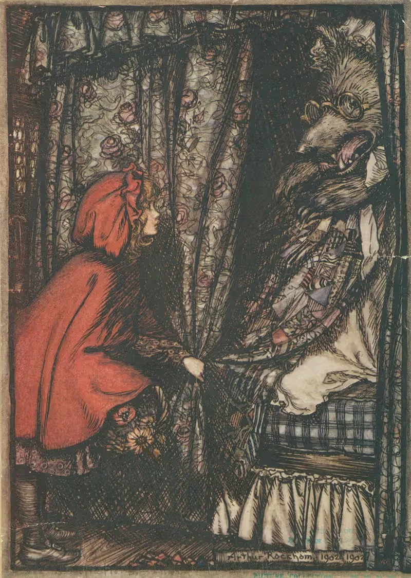The wolf disguised as grandmother — Arthur Rackham