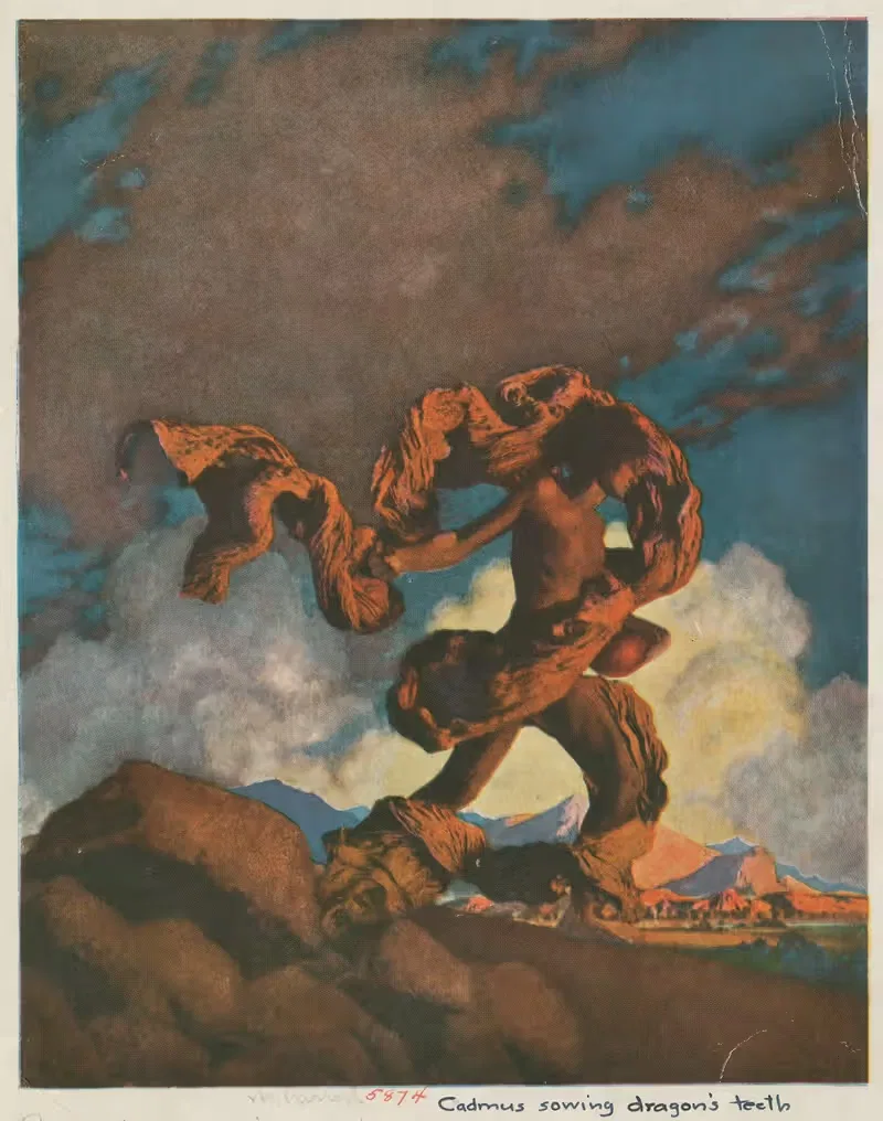 Кадмус сеет зубы дракона. by Максфилд Парриш, 1910 — digital art print download