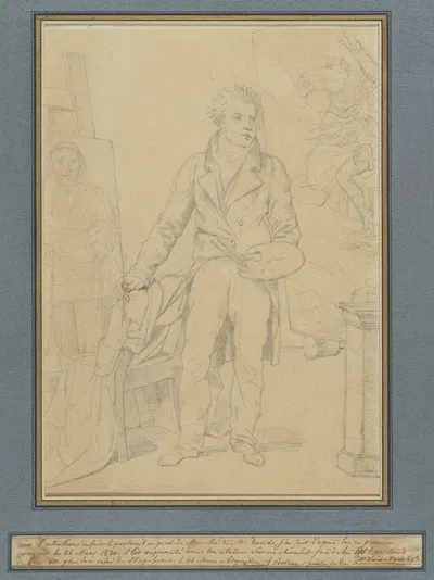 Jacques-Louis David in his workshop in Brussels by Жозеф Дени Одевэр, 1820 — digital art print download