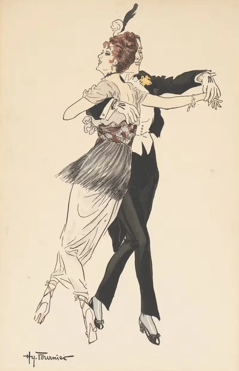 Ballroom dancers by Henry Fournier, 1914 — digital art print download