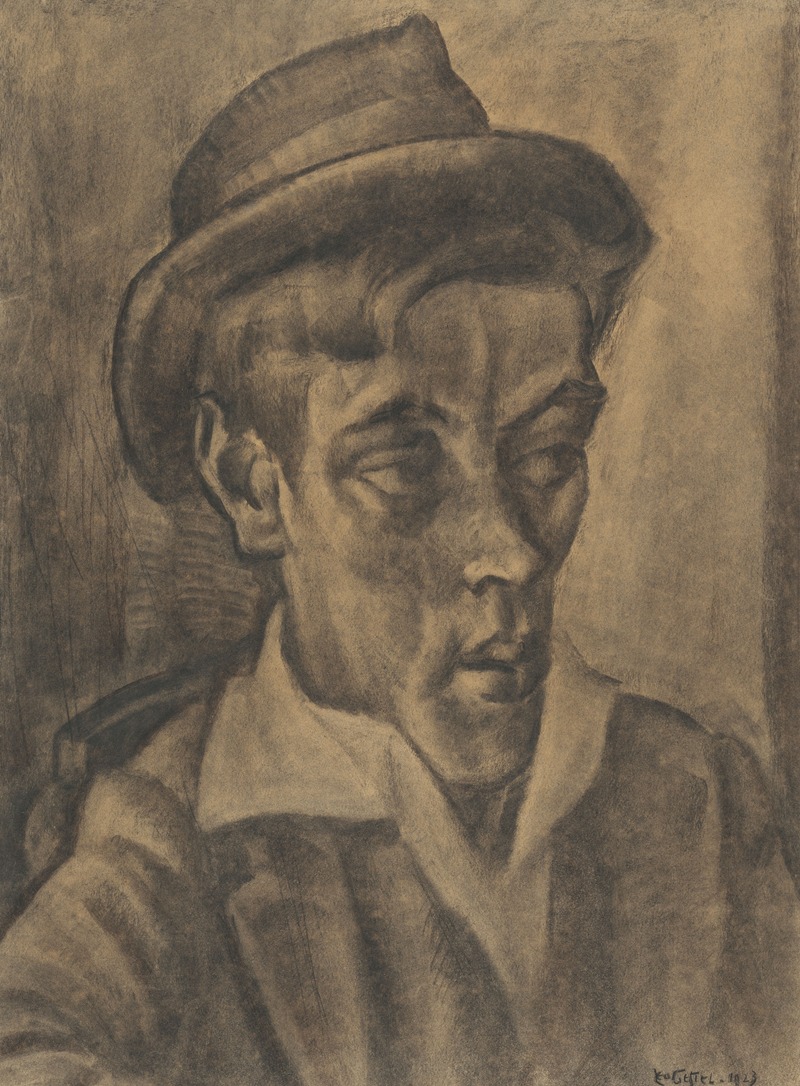 Borstbeeld van man met hoed by Лео Гестел, 1923 — digital art print download