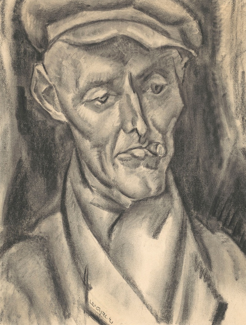Borstbeeld van man met pet en sigaar — Leo Gestel