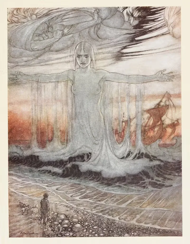 The Shipwrecked Man and the Sea — Arthur Rackham