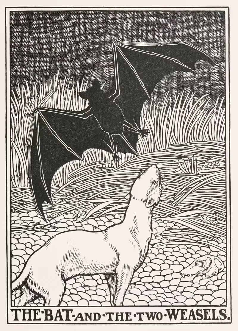 Летучая мышь и две куницы by Перси Дж. Биллингхёрст, 1900 — digital art print download