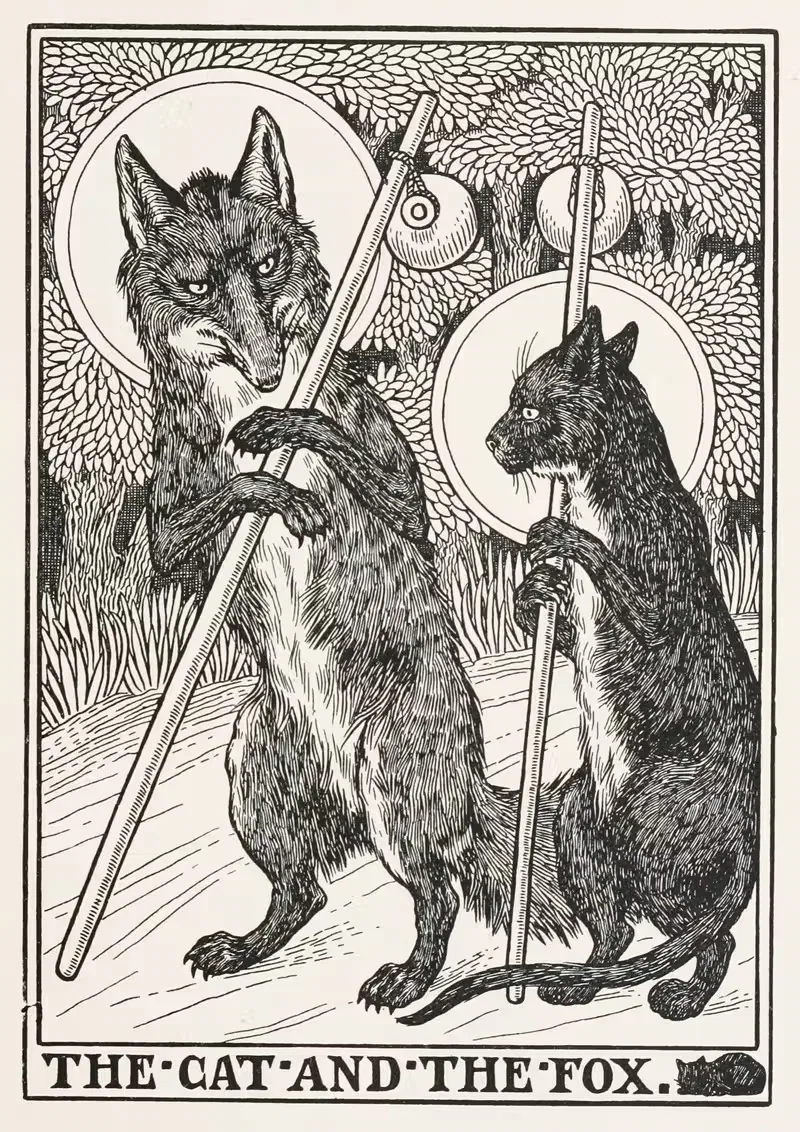 Кот и лиса by Перси Дж. Биллингхёрст, 1900 — digital art print download