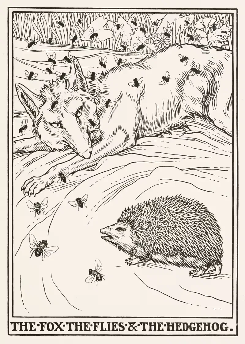 The Fox, the Flies, and the Hedgehog — Percy J. Billinghurst
