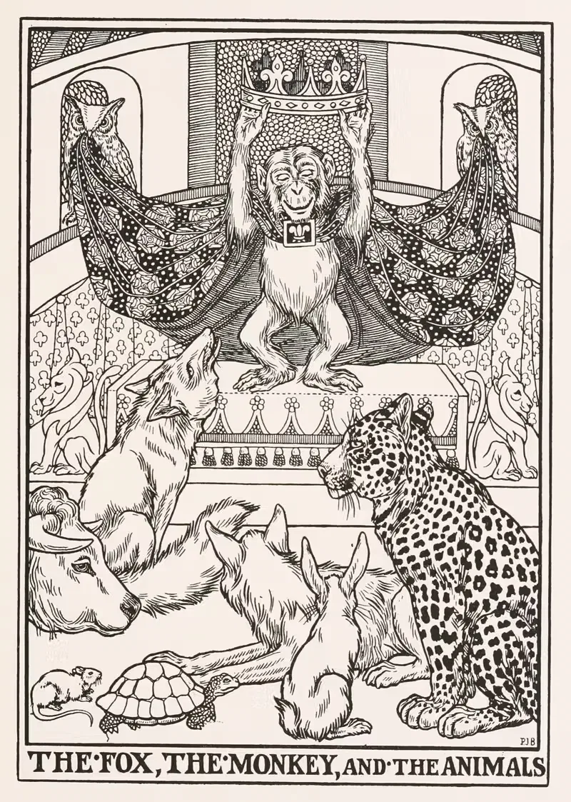 Лиса, обезьяна и животные by Перси Дж. Биллингхёрст, 1900 — digital art print download