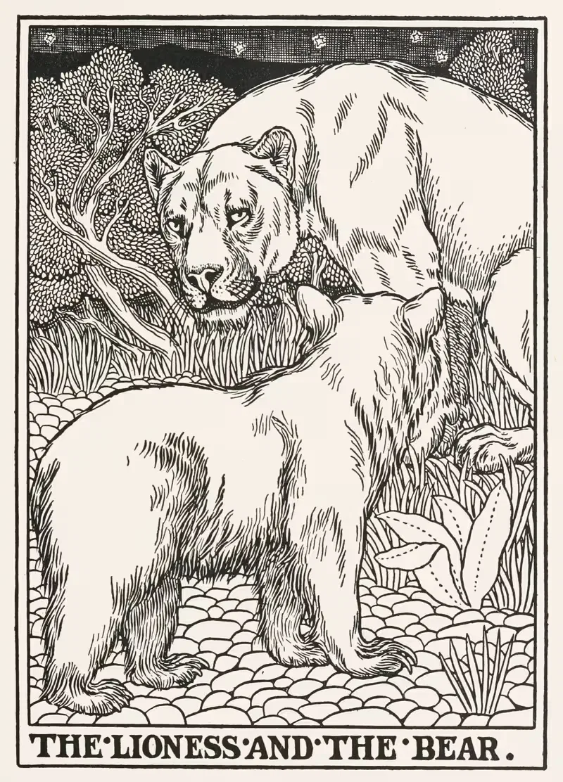 Львица и медведь by Перси Дж. Биллингхёрст, 1900 — digital art print download