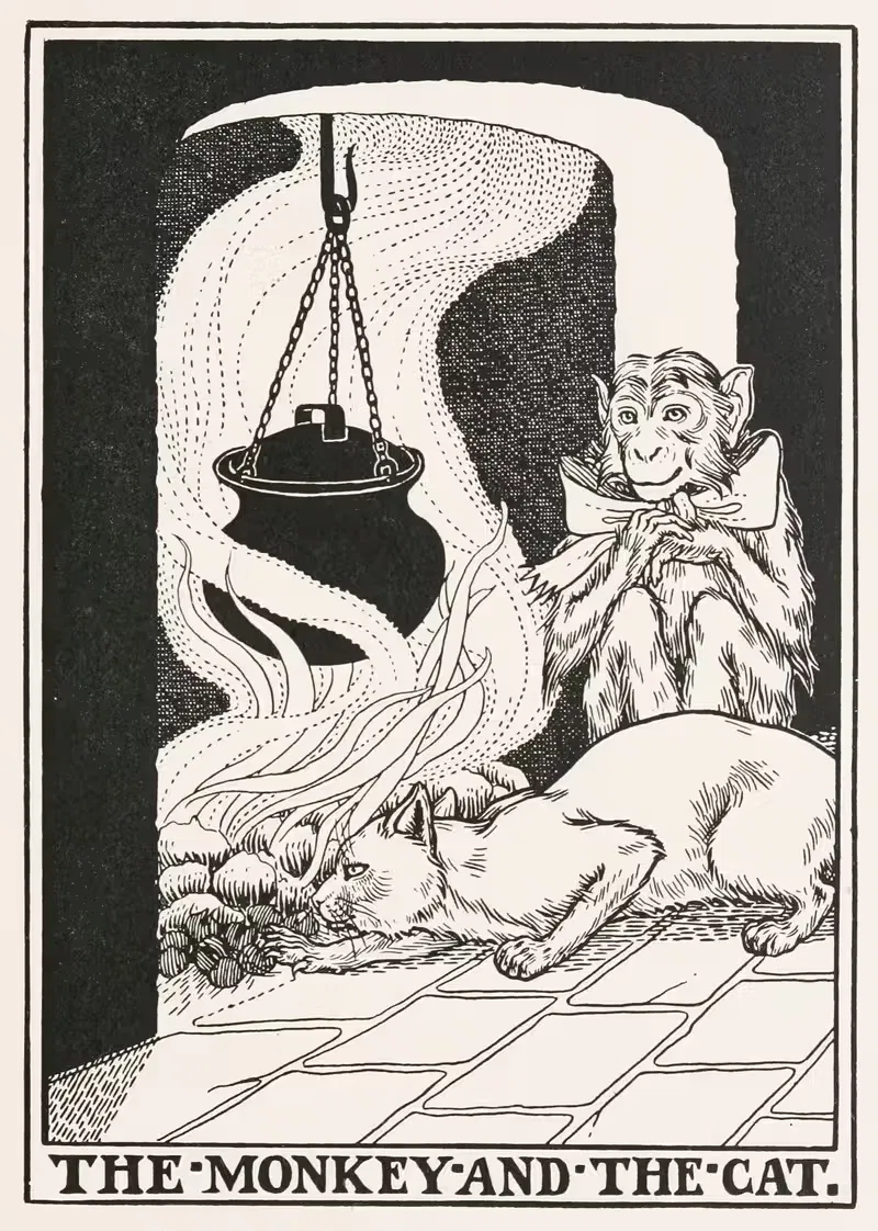 The Monkey and the Cat by Percy J. Billinghurst, 1900 — digital art print download