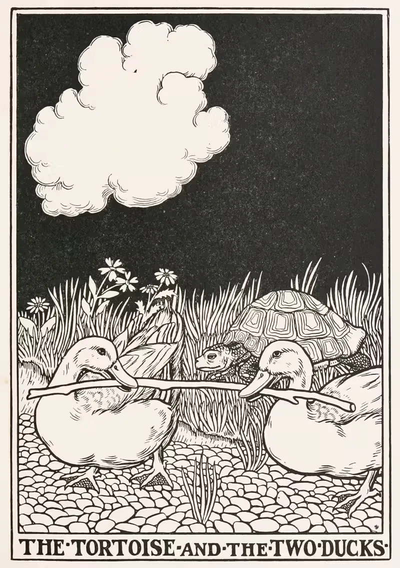 The Tortoise and the Two Ducks by Percy J. Billinghurst, 1900 — digital art print download
