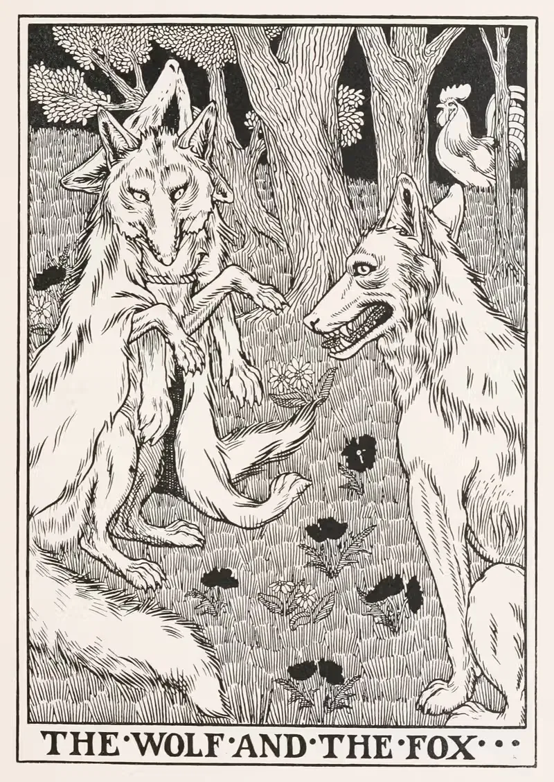 The Wolf and the Fox by Percy J. Billinghurst, 1900 — digital art print download