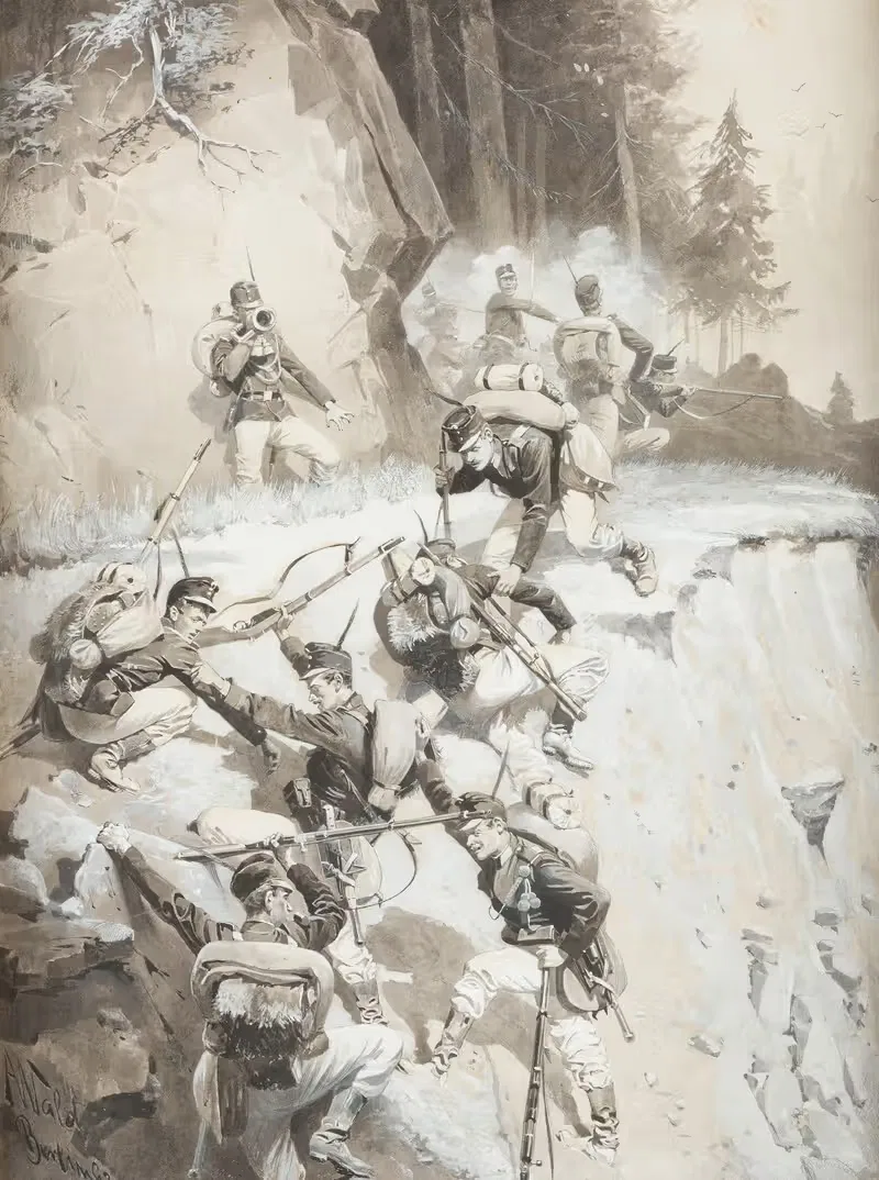 Field exercise in the mountains by Adolf Wald, 1893 — digital art print download