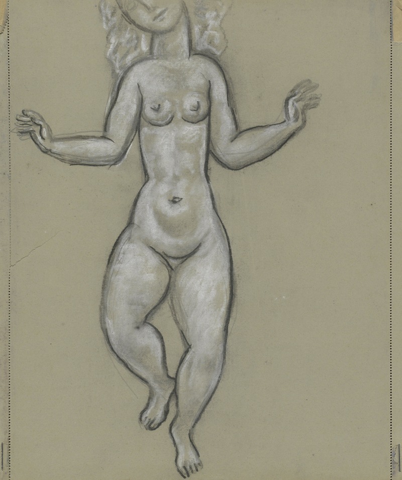 Schetsblad met dansende naakte vrouw by Лео Гестел — digital art print download