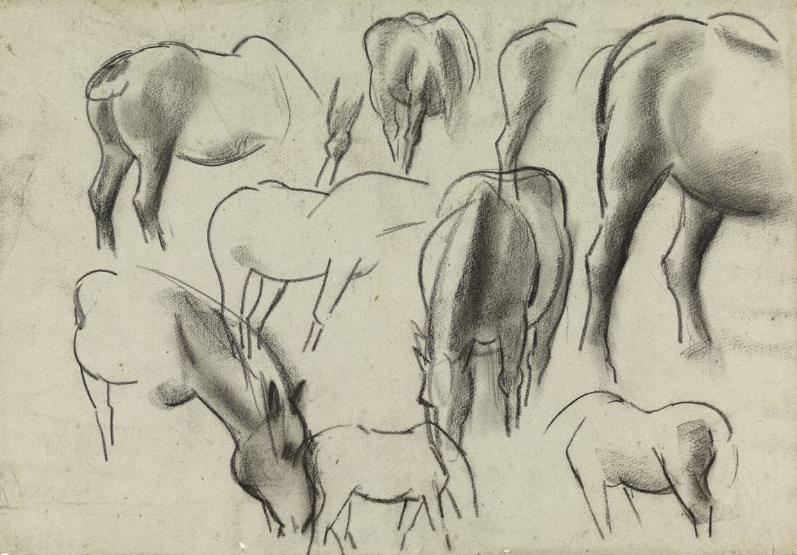 Schetsblad met diverse studies van paarden by Лео Гестел — digital art print download