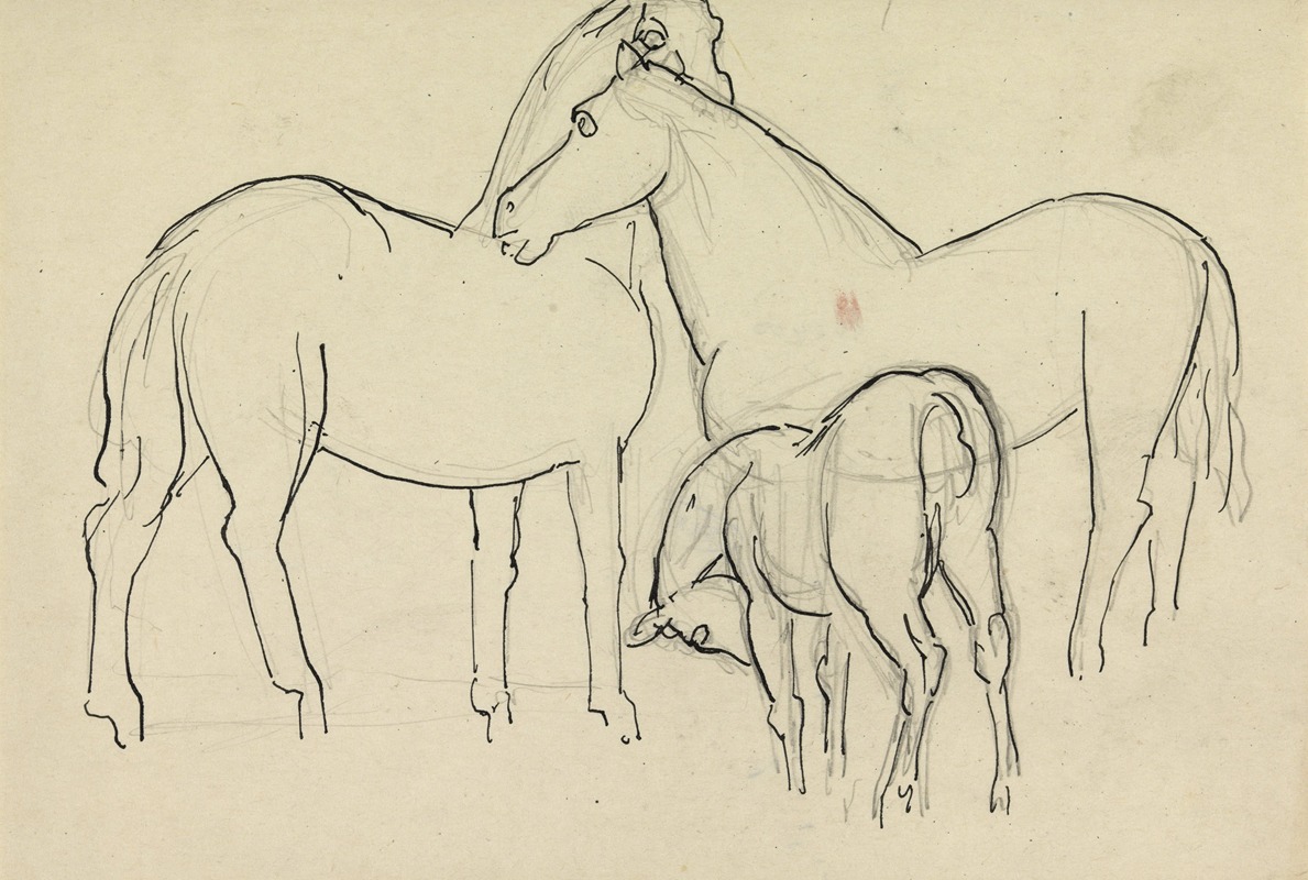 Schetsblad met drie paarden by Leo Gestel — digital art print download