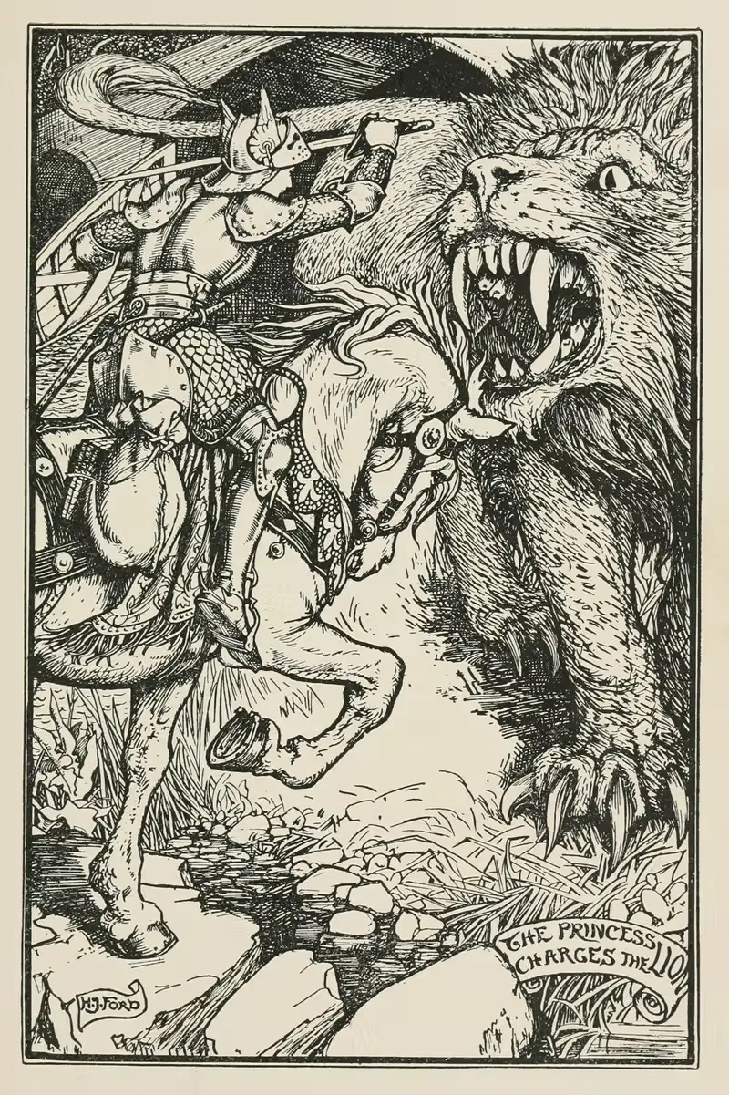 The Princess charges the Lion — Henry Justice Ford