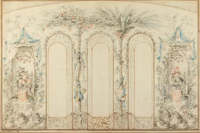Chinoiserie Wall Design by Jean-Baptiste Pillement, 1764 — digital art print download