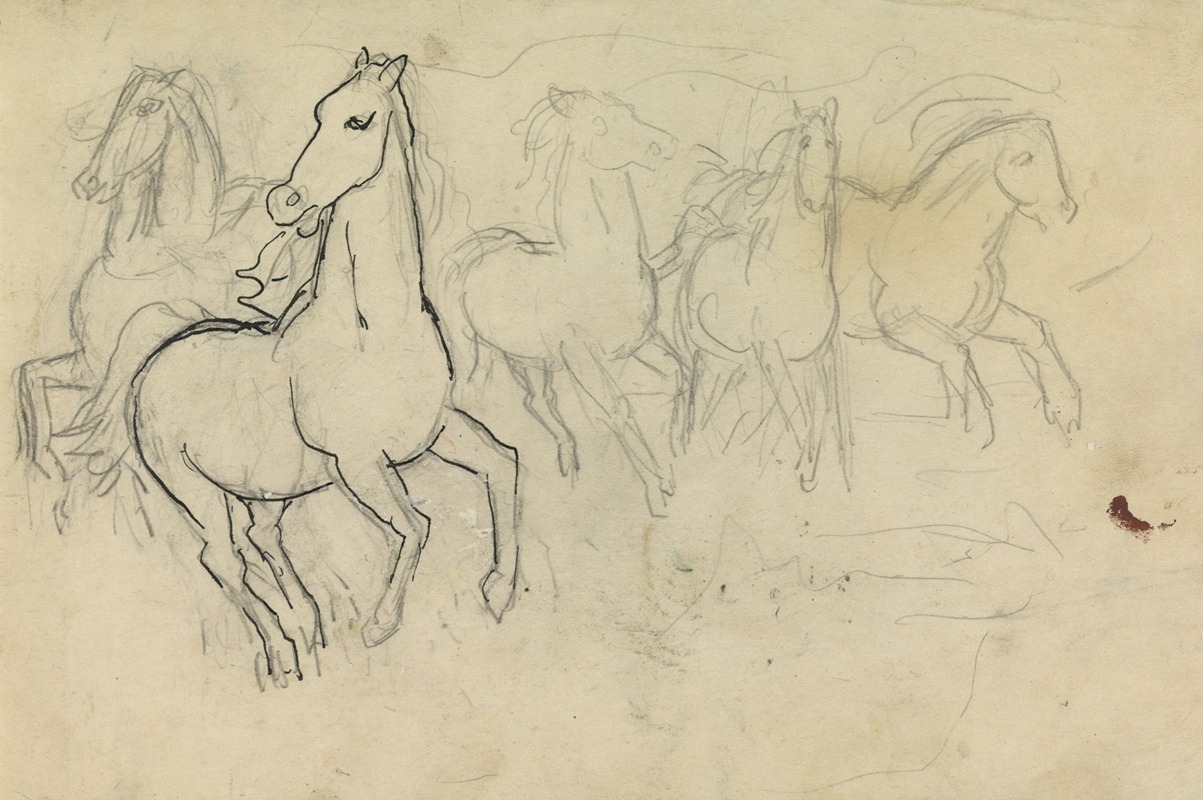 Schetsblad met studies van paarden by Лео Гестел — digital art print download