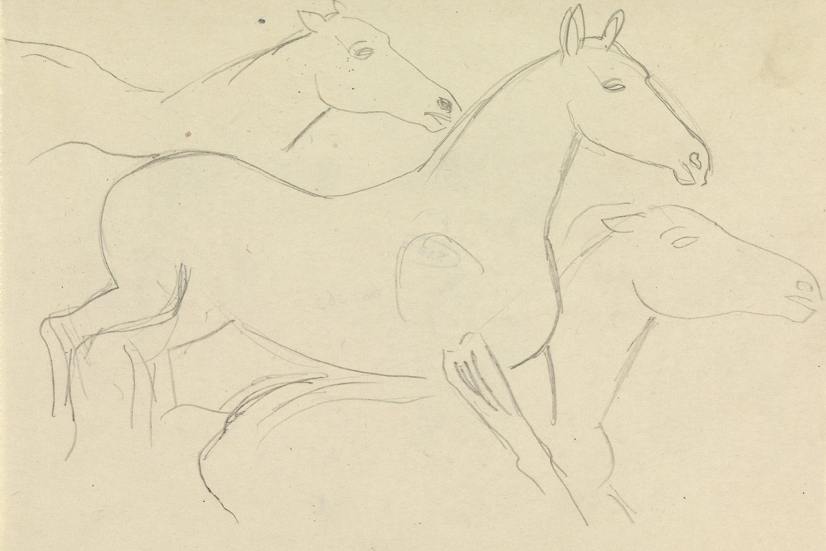 Schetsblad met studies van paarden by Leo Gestel — digital art print download