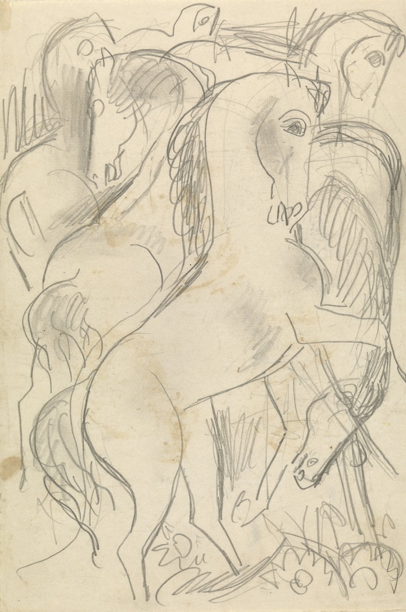 Schetsblad met studies van paarden by Лео Гестел — digital art print download