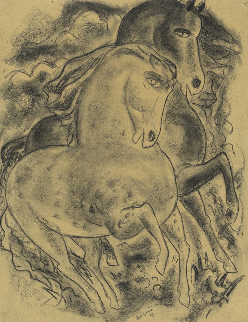 Schetsblad met twee paarden by Лео Гестел, 1927 — digital art print download