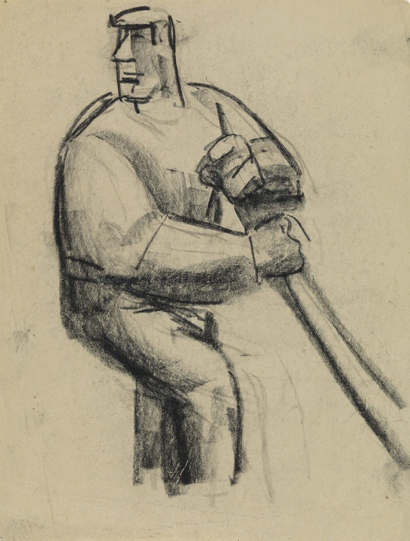Studieblad met man met stok in de hand — Leo Gestel