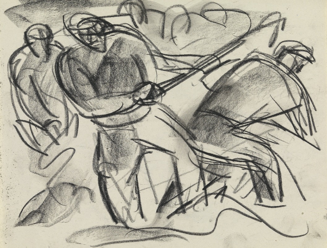 Studieblad met mannen aan het werk — Leo Gestel