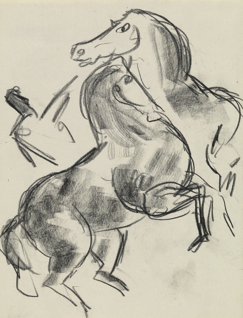 Studieblad met paarden en een persoon — Leo Gestel