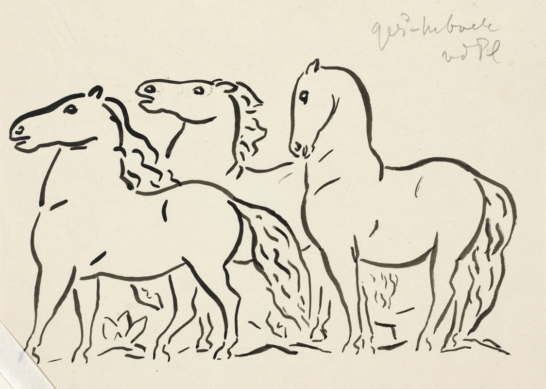 Three horses, standing looking to the left by Лео Гестел, 1935 - 1936 — digital art print download