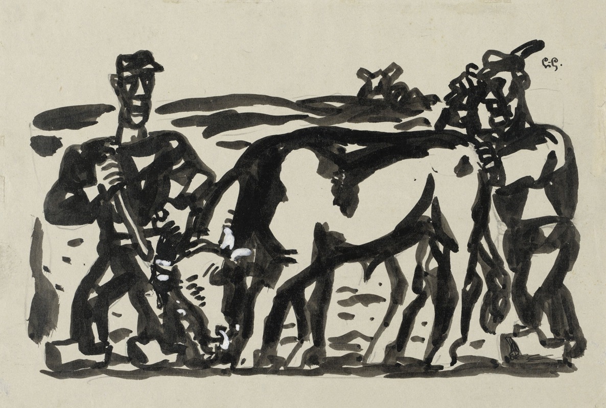 Twee boeren met een koe — Leo Gestel