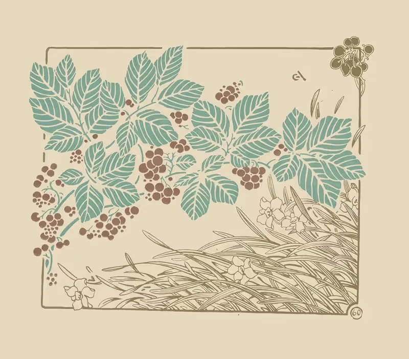 Абстрактный дизайн на основе листьев, травы и цветов by Жорж Ориоль, 1900 — digital art print download