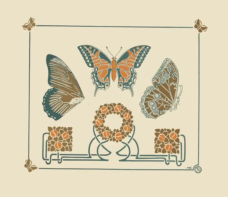 Абстрактный дизайн на основе бабочек и листьев by Морис Пиллар Вернёй, 1900 — digital art print download