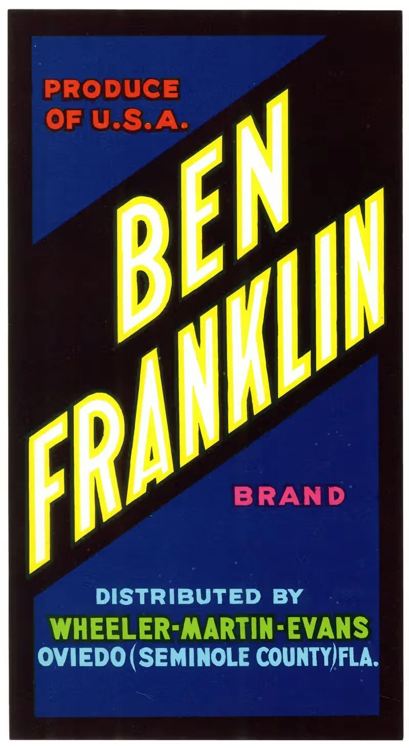 Ben Franklin Brand Produce Label — Anonymous