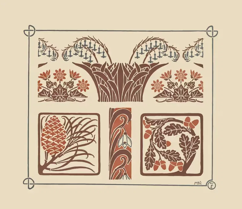 Абстрактный дизайн на основе цветов и шишек by Морис Пиллар Вернёй, 1900 — digital art print download