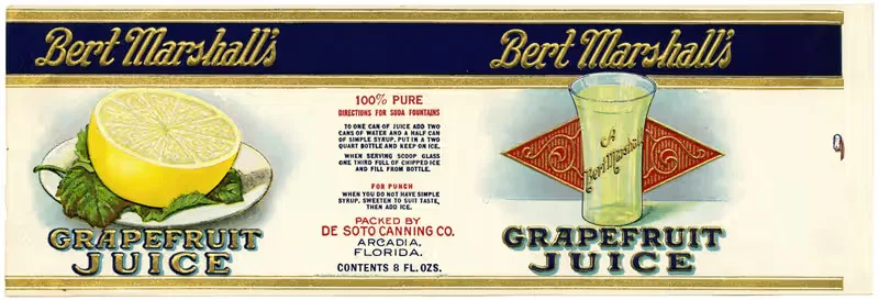 Bert Marshall's Grapefruit Juice Label by Anonymous, 1930-1950 — digital art print download
