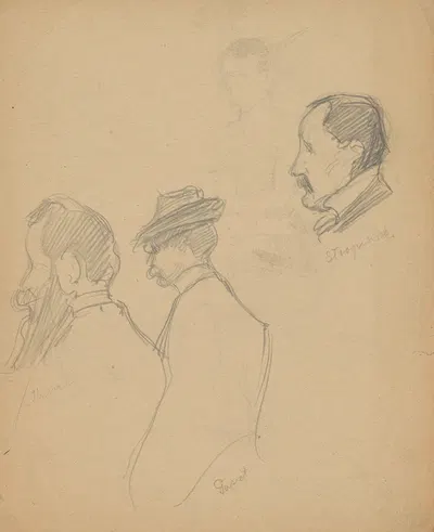 Sketches of two figures – Henryk Kunzek and Ludwik Puget by Леонард Стройновски, 1910-1930 — digital art print download