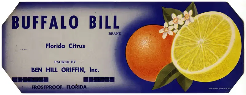 Buffalo Bill Brand Florida Citrus Label — Anonymous