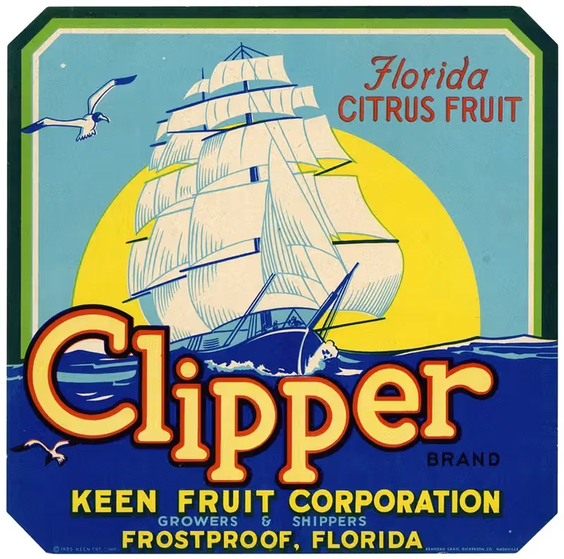 Этикетка цитрусовых фруктов Clipper Brand Florida by Аноним, 1930-1950 — digital art print download