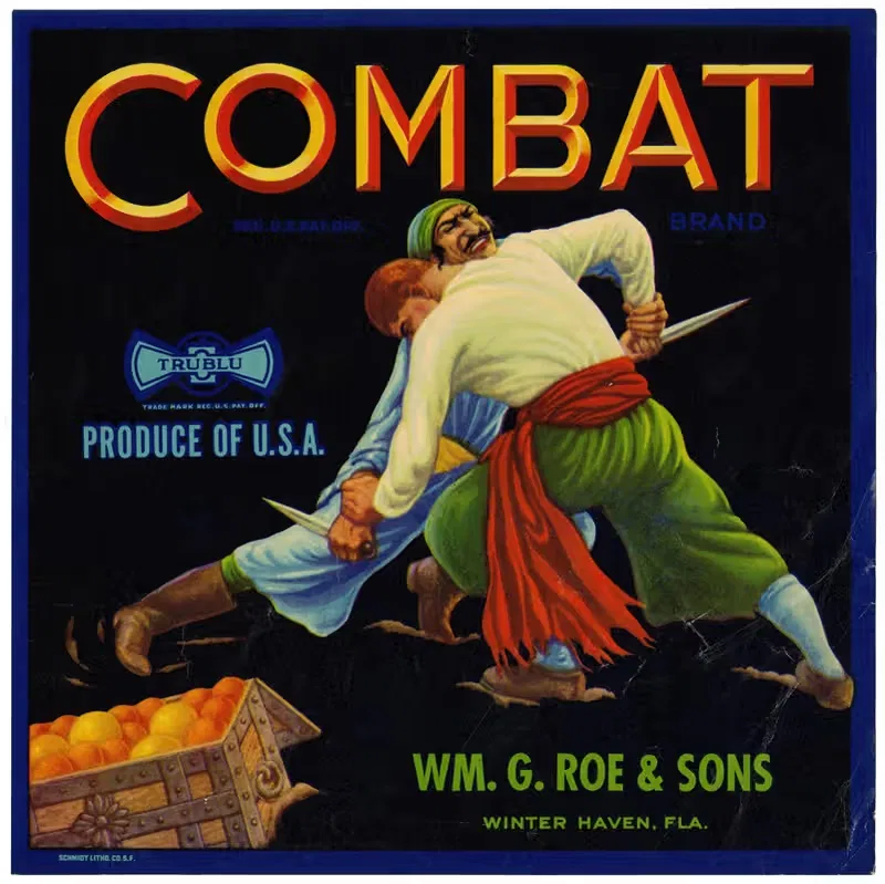Этикетка цитрусовых Combat Brand by Аноним, 1930-1950 — digital art print download
