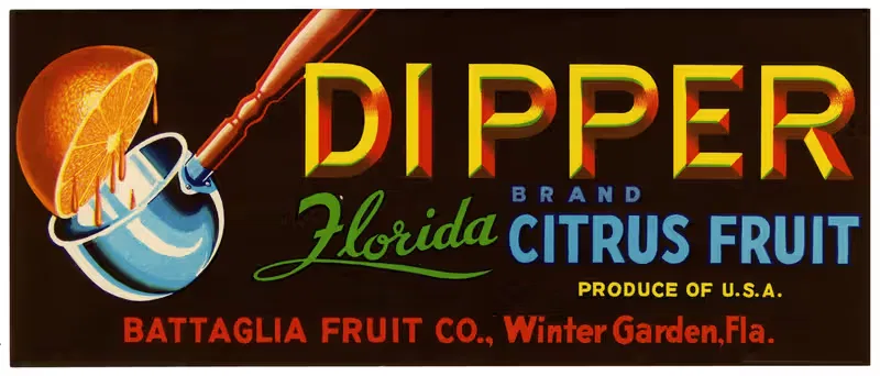 Этикетка цитрусовых фруктов Dipper Brand Florida by Аноним — digital art print download